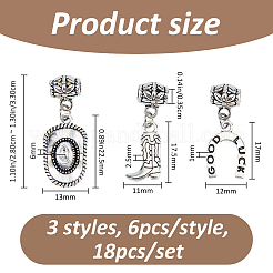 18Pcs 3 Styles Alloy European Dangle Charms&nbsp;PALLOY-FH00197