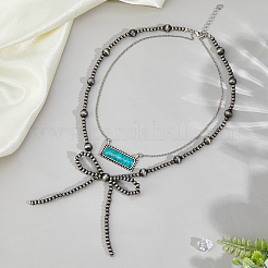 CCB Zinc Alloy and Synthetic Stone Bowknow Necklace&nbsp;NJEW-WH0040-01B