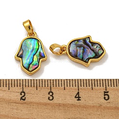 Rack Plating Brass Pave Natural Paua Shell Pendants&nbsp;KK-U025-04G-02