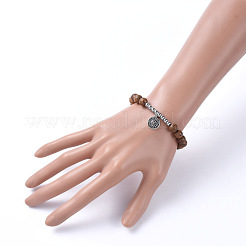 12 Constellation/Zodiac Sign Flat Round Tibetan Style Alloy Charm  Bracelets Sets&nbsp;BJEW-JB05168