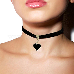Alloy Enamel Heart Pendant Black Velvet Choker Necklaces for Women&nbsp;NJEW-WH20014-01B