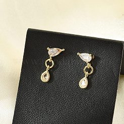 Brass Micro Pave Clear Cubic Zirconia Stud Earrings&nbsp;EJEW-R016-26G-02