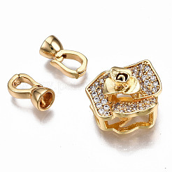 Brass Micro Pave Clear Cubic Zirconia Fold Over Clasps&nbsp;KK-T063-105G-NF