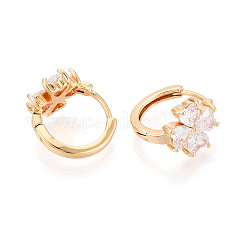 Brass Micro Pave Clear Cubic Zirconia Clover Hoop Earrings&nbsp;EJEW-T048-42G