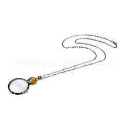 Flat Round Glass Magnifying Pendant Necklace for Women&nbsp;NJEW-K125-01B-05
