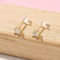 925 Sterling Silver Clear Cubic Zirconia Stud Earrings&nbsp;EJEW-Q029-01G