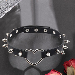 Adjustable Adjustable Gothic PU Leather Alloy Spike Rivet Heart Choker Necklaces for Women&nbsp;NJEW-WH20816-006P-B