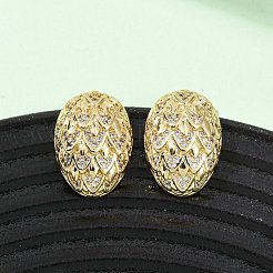 Brass Micro Pave Cubic Zirconia Egg Stud Earrings&nbsp;EJEW-B153-12G