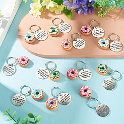24Pcs Opaque Resin Donut & Alloy Flat Round with Quote Word Keychains&nbsp;KEYC-TAC00074