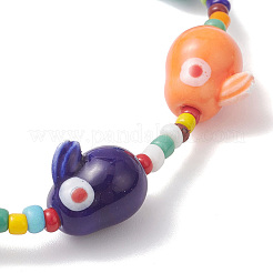 Rabbit Porcelain & Glass Seed Beads Stretch Bracelets for Women&nbsp;BJEW-TA00705