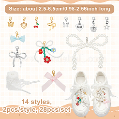 28Pcs 14 Styles Bowknot & Cherry Plastic Imitation Pearl & Glass & Polyester Shoe Charms&nbsp;HJEW-NB00233