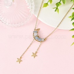 4Pcs 4 Styles Natural Aquamarine & Rose Quartz & Topaz Jade & Amethyst Chip Beads Moon Pendant Brass Cable Chain Necklaces for Women&nbsp;NJEW-TA00257