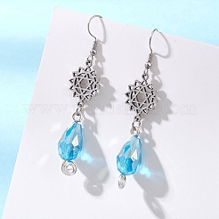 Teardrop with Flower Alloy Glass Dangle Earrings&nbsp;EJEW-JE06819-01