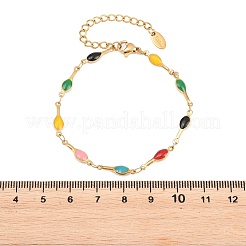 304 Stainless Steel Enamel Teardrop Link Chain Bracelets for Women&nbsp;BJEW-D460-12G