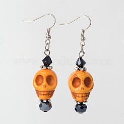 Halloween Synthetic Howlite Skull Dangle Earrings&nbsp;EJEW-JE01576