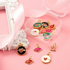 12Pcs 6 Style Golden Plated Brass with Jump Rings Enamel Pendants&nbsp;KK-LS0001-35