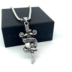 Vintage 304 Stainless Steel Snake Sword Shaped Pendant Punk Necklaces for Men&nbsp;LS-WD3410