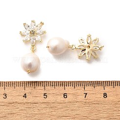 Natural Pearl Dangle Ear Studs&nbsp;EJEW-L099-06G