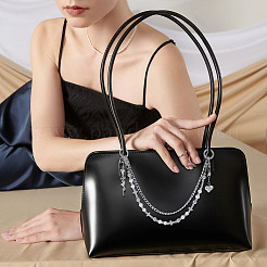 Aluminium Chains & Acrylic Beaded Double Layer Cross Purse Decorative Chains&nbsp;HJEW-NB00282