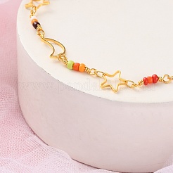 Star & Moon Brass Link Bracelets for Woman&nbsp;BJEW-S157-01G