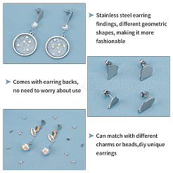 80Pcs 4 Style 304 Stainless Steel Stud Earring Findings and 90Pcs Ear Nuts&nbsp;STAS-UN0034-92