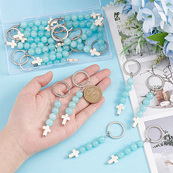 Synthetic Turquoise Bead and Natural Jade Cross Pendant Keychain&nbsp;KEYC-PH01520