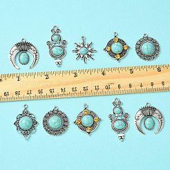 12Pcs 6 Styles Tibetan Style Alloy Pave Imitation Turquoise Pendants&nbsp;FIND-FS0002-81