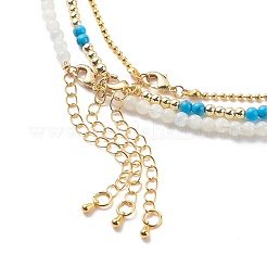 3Pcs 3 Style Natural Pearl & White Moonstone & Synthetic Turquoise & Opalite Beaded Necklaces Set&nbsp;NJEW-JN04000