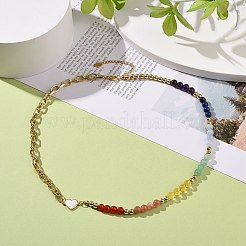Natural Mixed Gemstone Beaded Necklace with Enamel Heart&nbsp;NJEW-JN04085