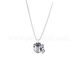 304 Stainless Steel Black Cat with Book Pendant Box Chain Necklaces&nbsp;WGD8BFB-01