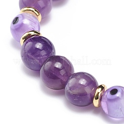 Natural Amethyst & Lampwork Evil Eye Round Beaded Stretch Bracelet&nbsp;BJEW-JB08713-06