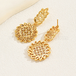 Vintage Vacation Style Leaf with Flower Brass Dangle Stud Earrings&nbsp;HZ7784