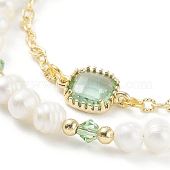 Natural Pearl & Glass Beaded Multi-strand Bracelet with Brass Cable Chains for Women&nbsp;BJEW-TA00077-01