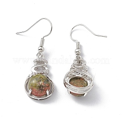 Natural Unakite Gourd Dangle Earrings with Crystal Rhinestone&nbsp;EJEW-A092-04P-06