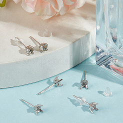 Anti-Tarnish 3 Pairs Rhodium Plated 925 Sterling Silver Stud Earrings Finding&nbsp;STER-BBC0005-67B