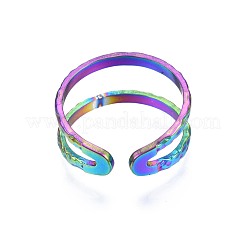 304 Stainless Steel Double Line Wrap Cuff Ring&nbsp;RJEW-N038-101