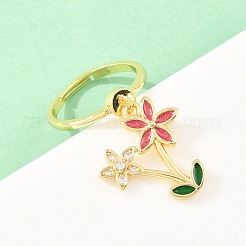 Brass Micro Pave Cubic Zirconia Pendant Finger Rings for Women&nbsp;RJEW-A090-04G