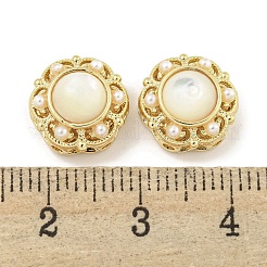 Brass & ABS Imitation Pearl & Shell Flower Multi-Strand Links&nbsp;KK-Q820-35G