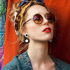 4 Pairs 4 Colors Acrylic Sunflower Dangle Stud Earrings&nbsp;EJEW-AN0002-99