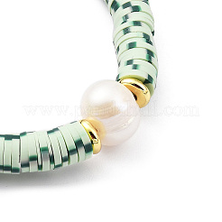 Adjustable Natural Pearl & Polymer Clay Disc Braided Beaded Bracelet for Women&nbsp;BJEW-O187-06