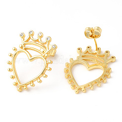 Clear Cubic Zirconia Hollow Heart with Crown Stud Earrings&nbsp;EJEW-R149-06G