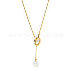 Adjustable 304 Stainless Steel & Imitation Pearl Oval Lariat Necklaces for Women&nbsp;FS-WG9D652-01