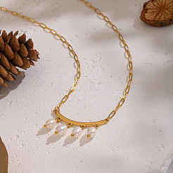 Natural Freshwater Pearl Rice Tassel 304 Stainless Steel Paperclip Chain Necklace for Women&nbsp;AR2544