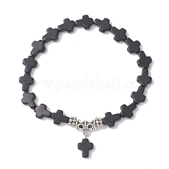 Synthetic Turquoise Cross Beaded Charm Bracelets&nbsp;BJEW-JB12292-03