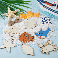 30Pcs 10 Styles Ocean Theme Unfinished Blank Wooden Pendants Set for Painting Arts&nbsp;DIY-SP0003-90