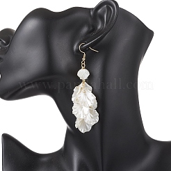 Petaline with Shell Shape Glass Seed & ABS Imitation Pearl Dangle Earrings&nbsp;EJEW-MZ00672