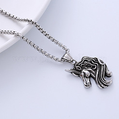Vintage Punk Style 304 Stainless Steel Unicorn Head Pendant Necklaces for Unisex&nbsp;RN4370
