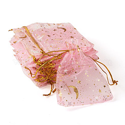 30Pcs Gold Stamping Moon Star Organza Drawstring Gift Bags&nbsp;ABAG-TA0002-21G