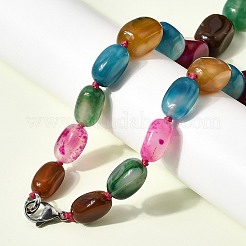 Dyed Natural Agate Cuboid Graduated Beaded Necklaces with Alloy Clasps&nbsp;NJEW-C113-01E