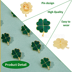 12Pcs Saint Patrick's Day Alloy Enamel Shamrock Brooch&nbsp;JEWB-FH0001-64B